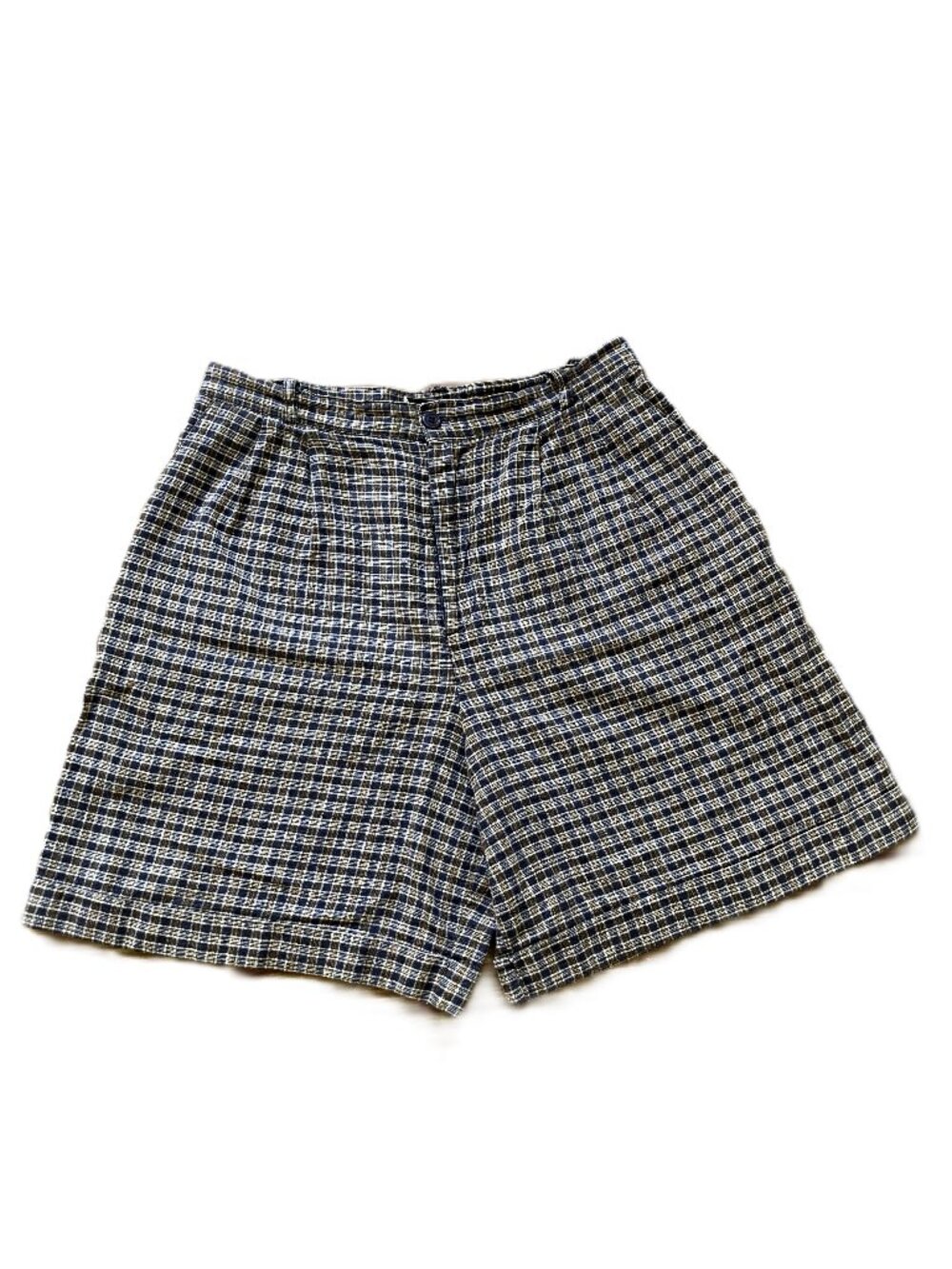 Tribal Brand Women's Pleated Shorts Blue Plaid Linen Blend Vintage 90s